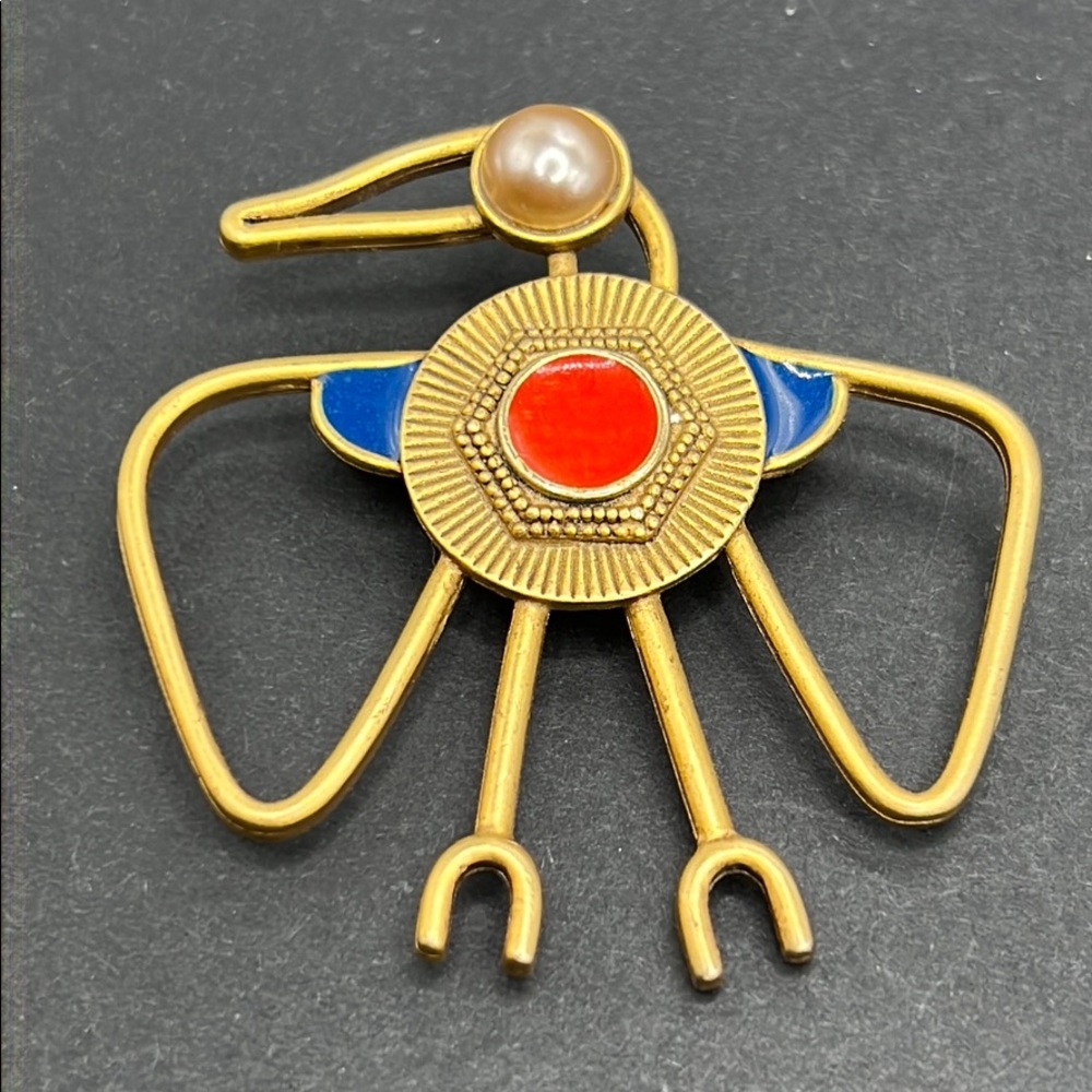 Vintage Egyptian Revival bird brooch